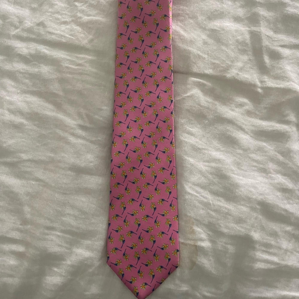 Brooks Brothers preppy pink and green Silk floral print tie